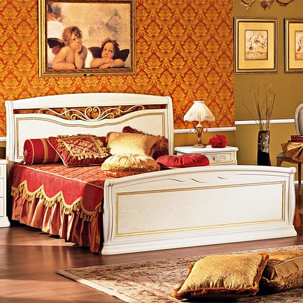 Двуспальная кровать с кованным элементом и гнутыми спинками 1800x2000 Луиджи белый