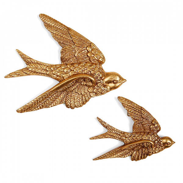 Настенный декор Siggy, набор из двух птичек, золотой, арт. 397395  