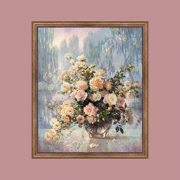 Картина "Букет чайных роз" Рама 5 (56-V150), 100*75 см, арт.818724  